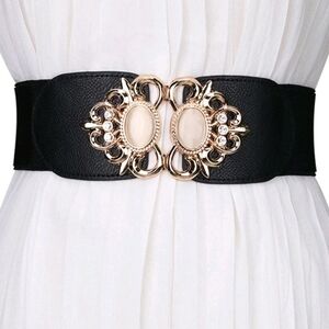 Luxury black Rhinestone elastic Decor wide ‎ Belt Vintage Boho for women